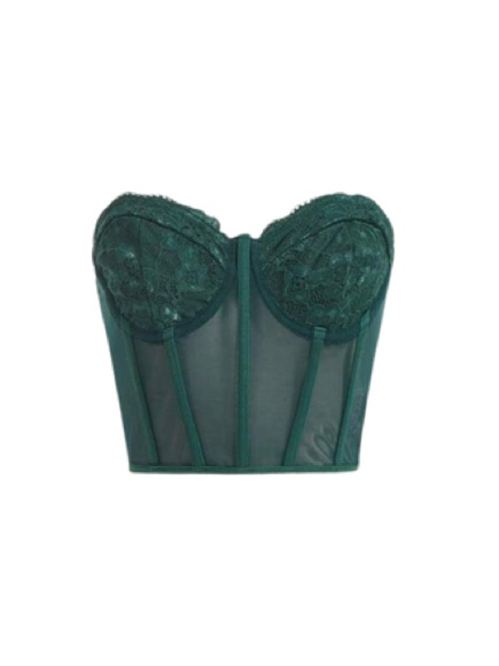 Emerald Green Lace Mesh Bustier Crop Tube Top